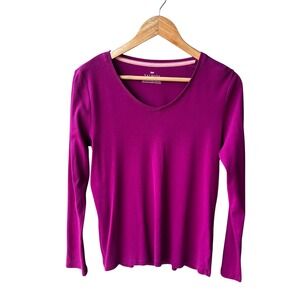 Talbots Pima Cotton Top Sweater Magenta Purple VNeck Long Sleeve Size Medium
